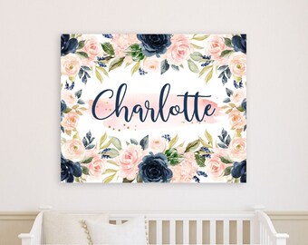 Floral Girl Nursery Name Wall Art Sign Blush Pink Coral - Etsy
