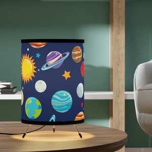 Space Planets Kids Table Lamp, Outerspace Nursery Lamp Bedroom Decor Tripod Lamp Baby Shower Gift