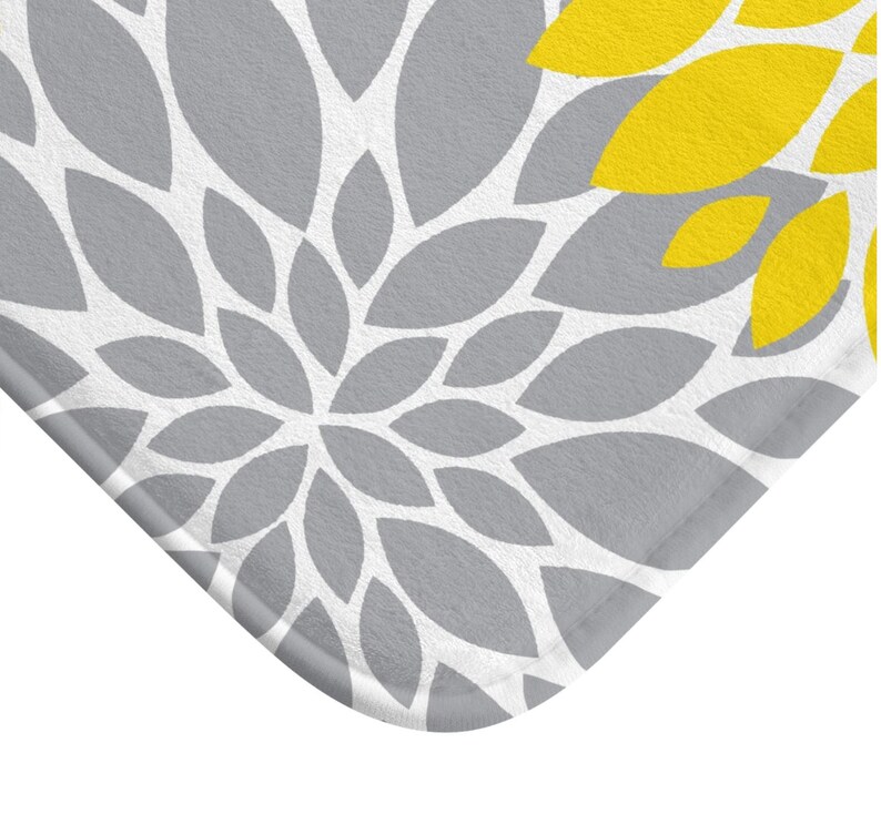 Yellow Gray Floral Shower Curtain Dahlia Flowers Bathroom Etsy