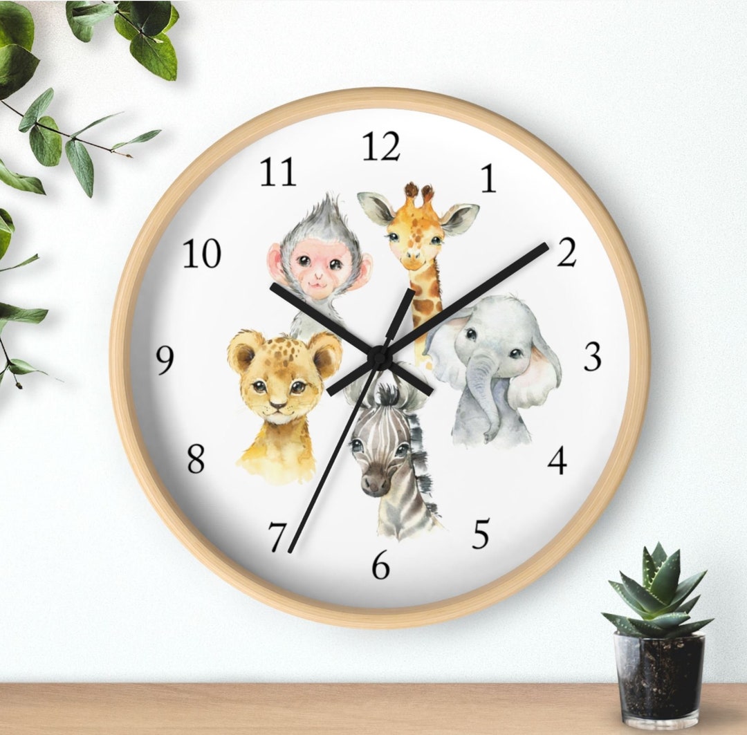 Safari Animals Wall Clock Jungle Nursery Wall Clock Girl Boy Etsy