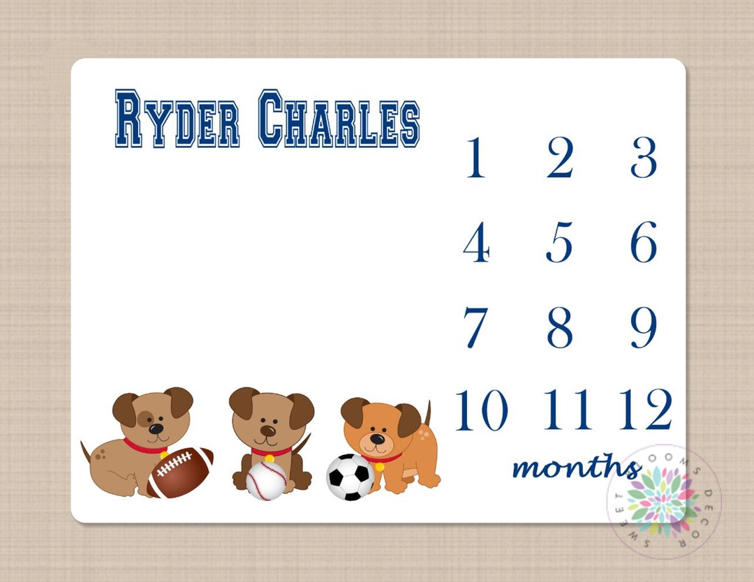 Milestone Blanket Puppy Dog Baby Blanket Puppy Sports Monogram Puppy