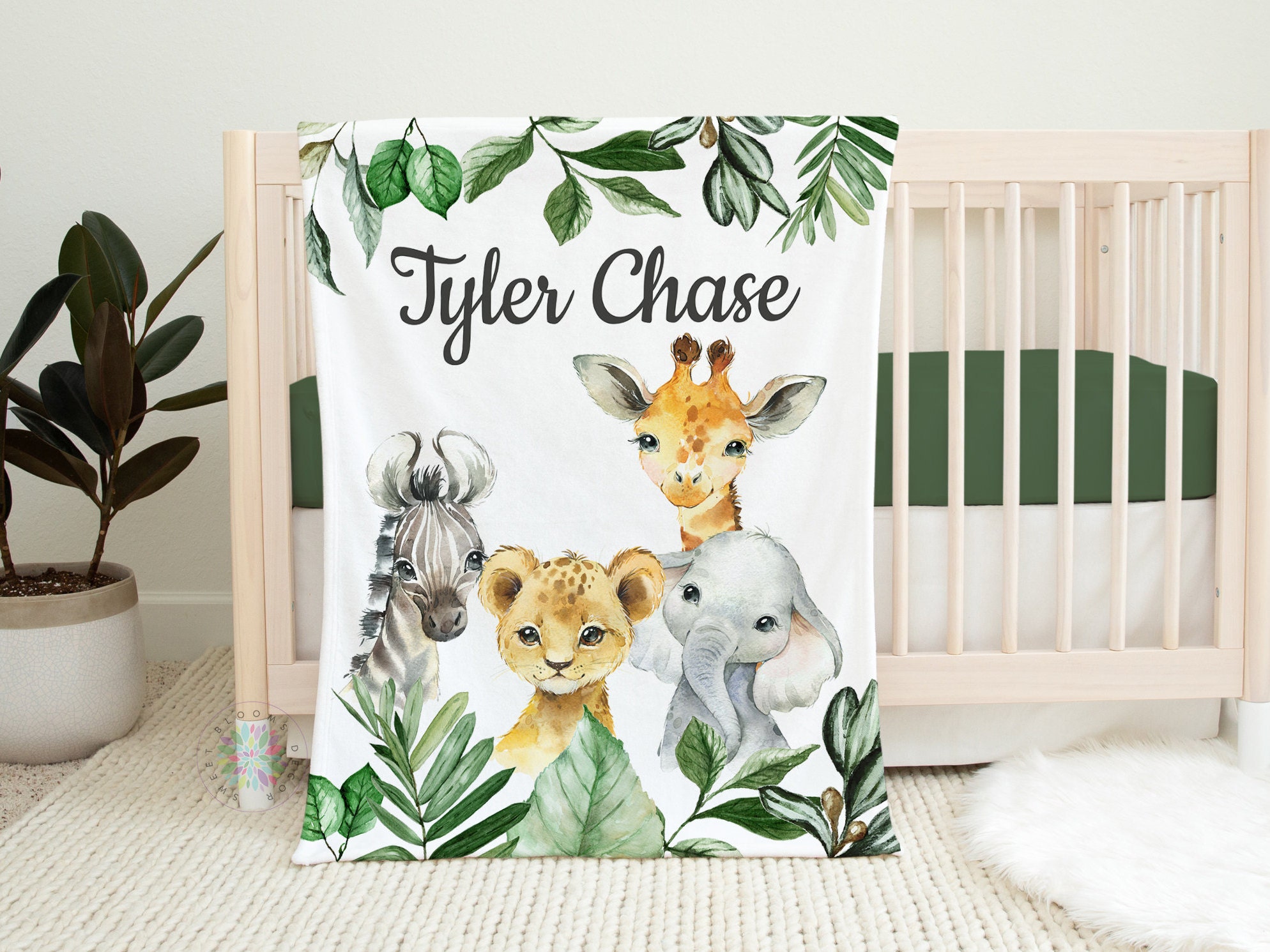 Safari Animals Baby Boy Nursery Bedding Set Leaves Etsy