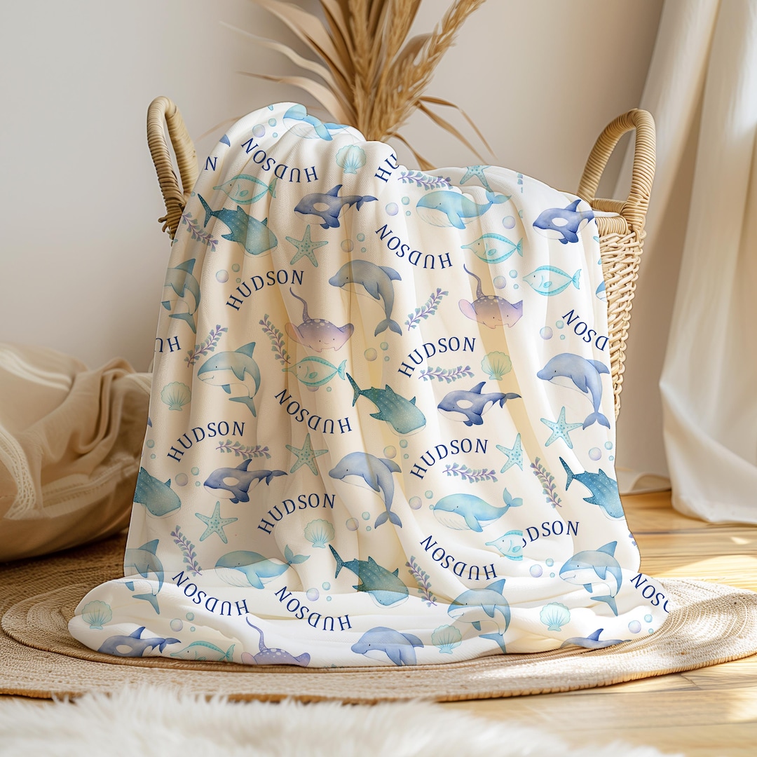 Personalized Sea Animals Blanket, Under the Sea Baby Boy Blanket ...