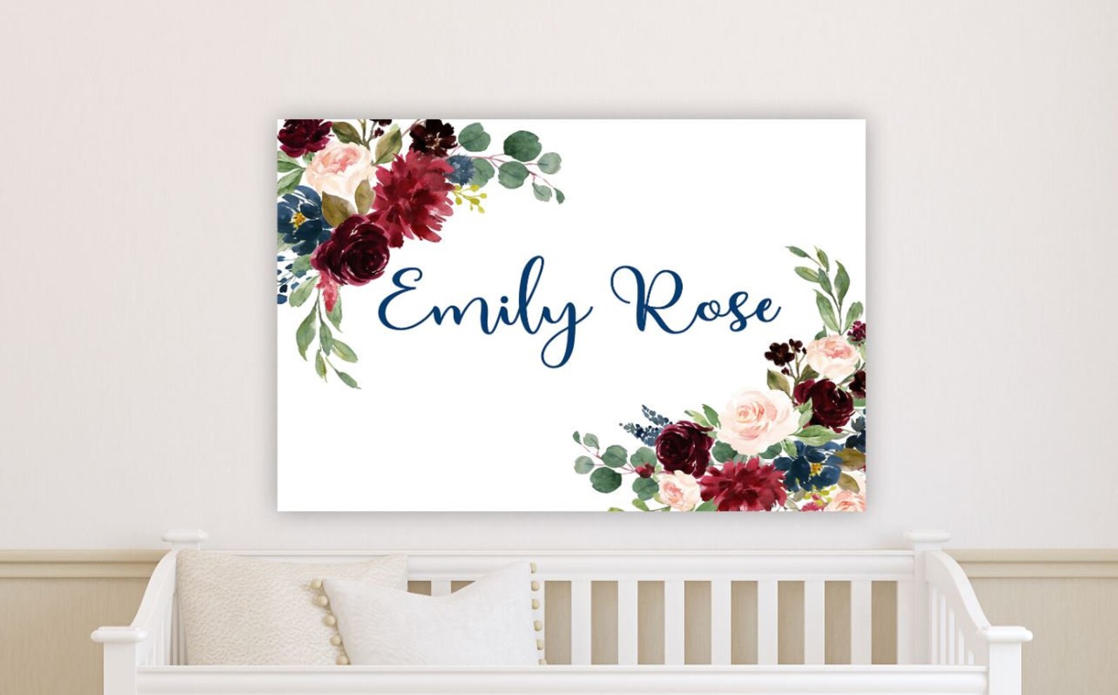Burgundy Red Blush Pink Navy Blue Floral Girl Nursery Decor Bedding ...