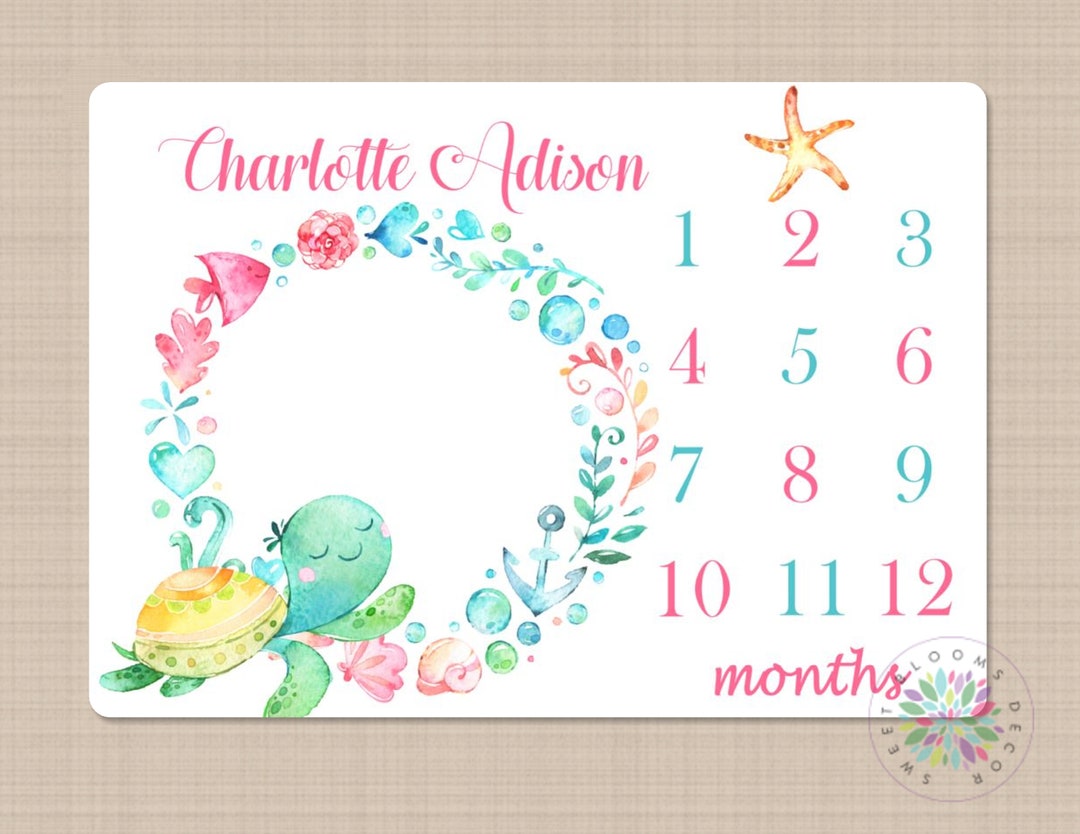 Ocean Milestone Blanket Monthly Growth Tracker Sea Animals Sea Turtle