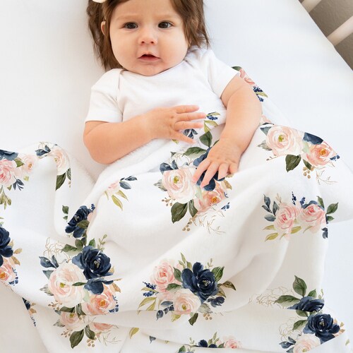 Petit Italia - Baby Girls Blue & Pink Floral Blanket main image 1