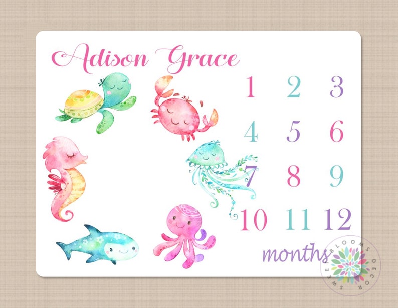 Sea Animals Milestone Blanket Watercolor Ocean Baby Girl Under the Sea ...