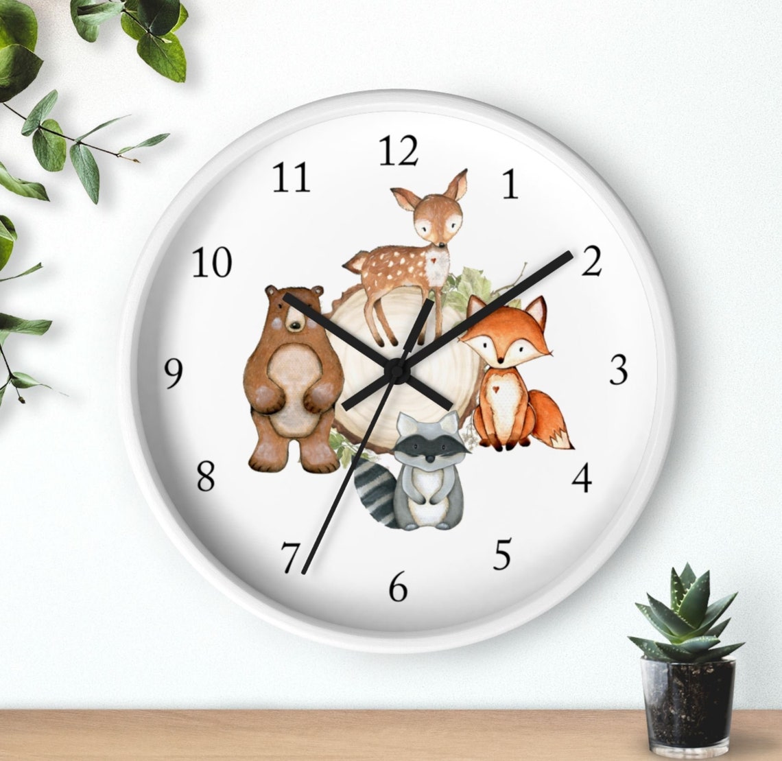 Woodland Animals Wall Clock Watercolor Nursery Wall Clock Etsy