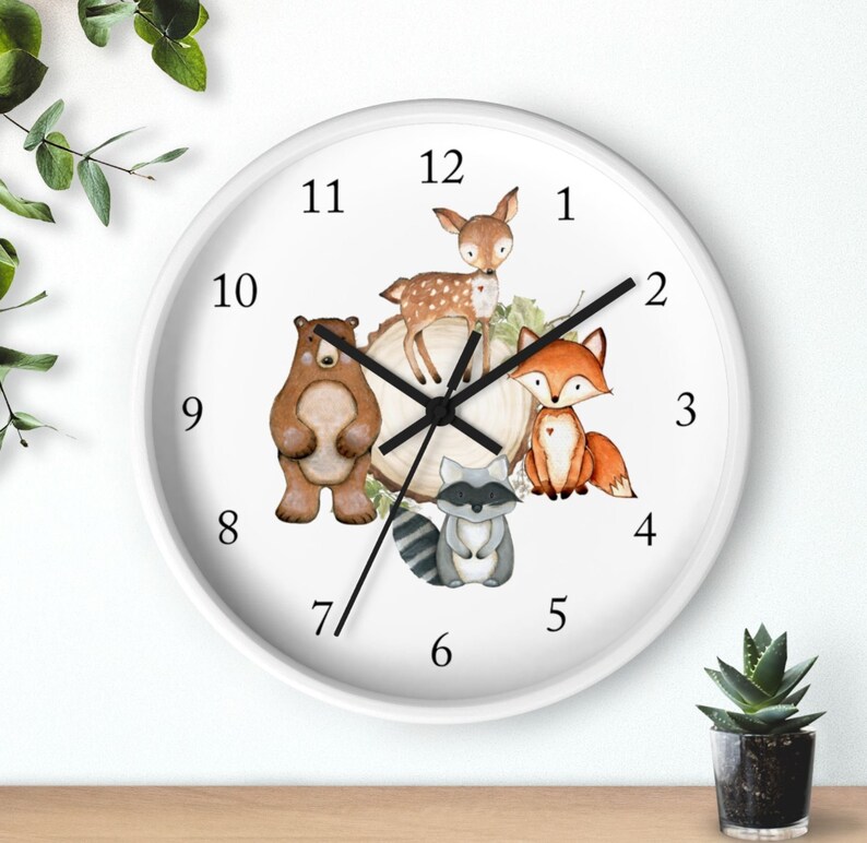 Woodland Animals Wall Clock Watercolor Nursery Wall Clock Etsy
