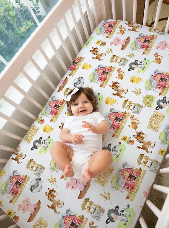 Farm Animals Crib Sheet Gender Neutral Girl Boy Fitted Farmhouse Cow Horse Sheep Pig Chicken Barnyard Baby Shower Gift Nursery Bedding C200 Etsy