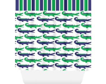 Alligator Shower Curtain Green Navy Alligator Bathroom Decor Custom Alligator Shower Curtain Alligator Bathroom Wall Art Boy Bathroom S105