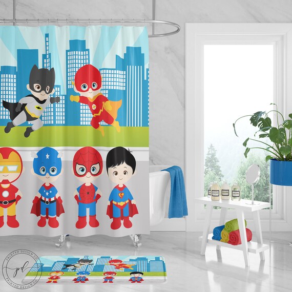 Superhero Shower Curtain Bathroom Decor Kids Shower Curtain Etsy