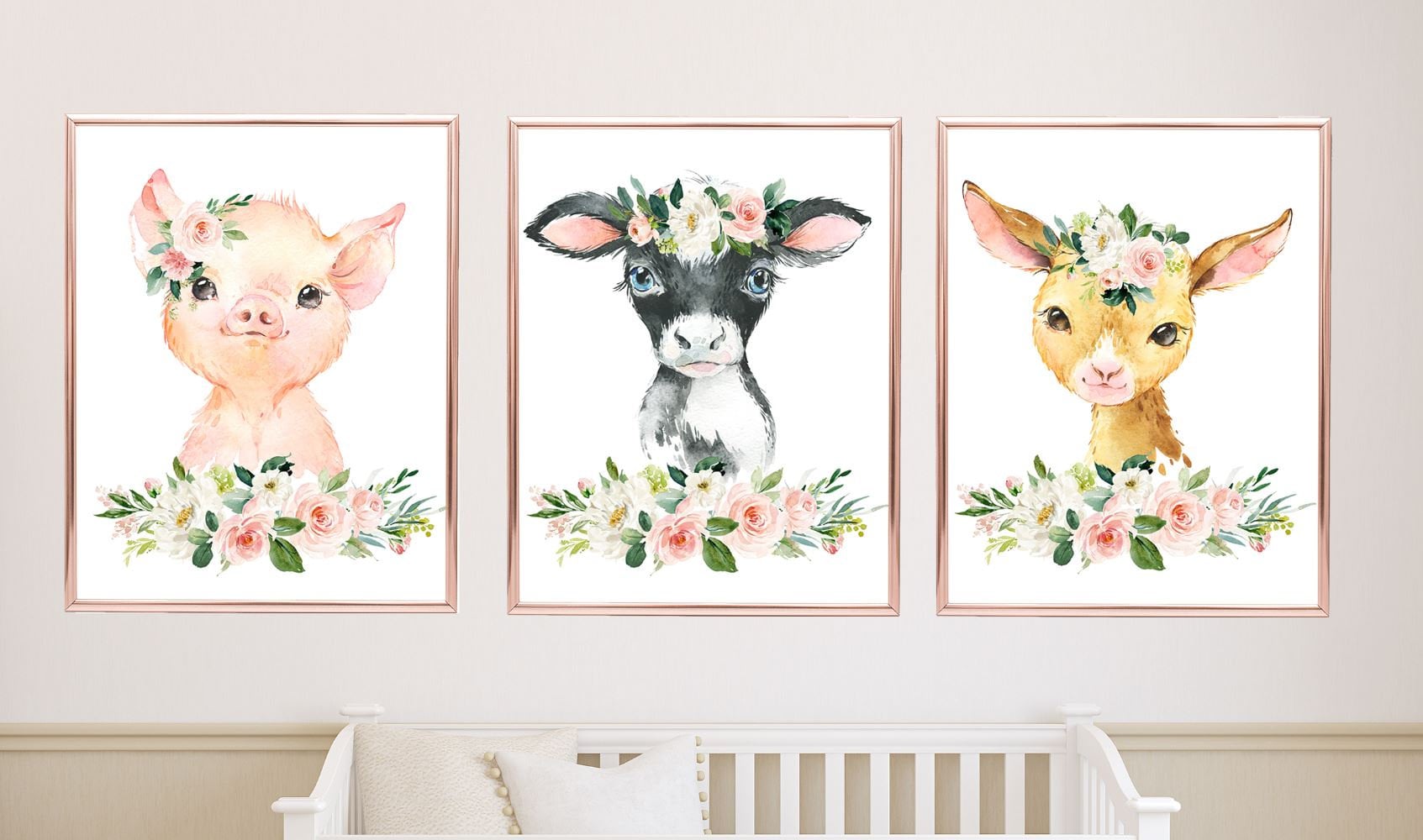 Farm Animals Blush Pink Floral Baby Girl Nursery Bedding Set : Fitted ...