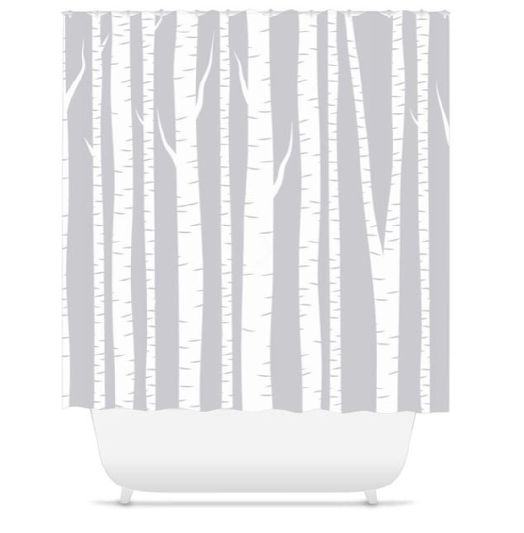 Birch Trees Shower Curtain Gray White Forest Woodland Theme Bathroom