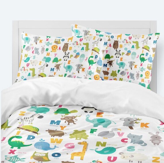 Animals Alphabet Kids Comforter Bedding Set, Animals Jungle Safari Girl Boy  Bedding Pillow Shams Pillowcases