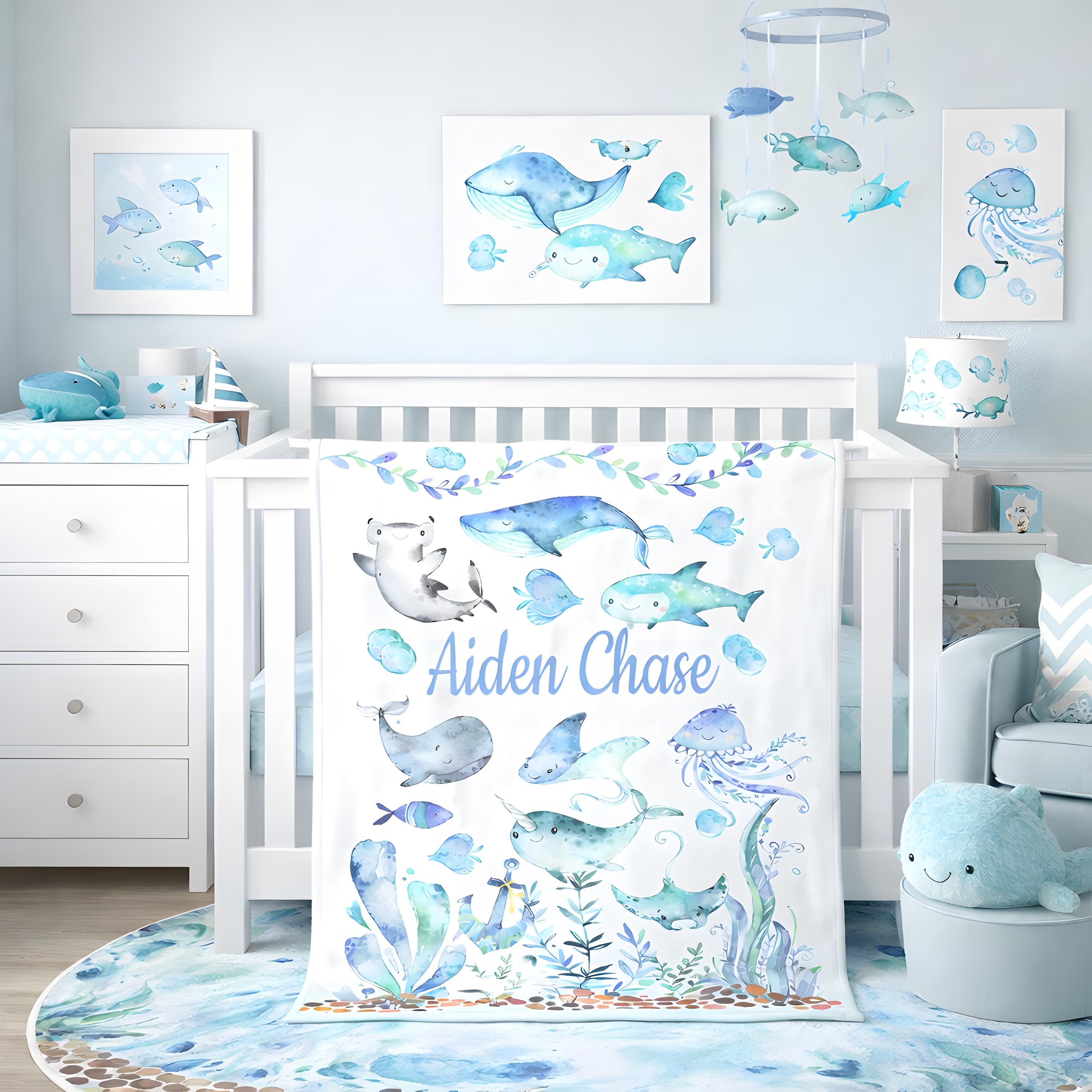 Sea Animals Baby Boy Name Blanket, Personalized Under the Sea ...