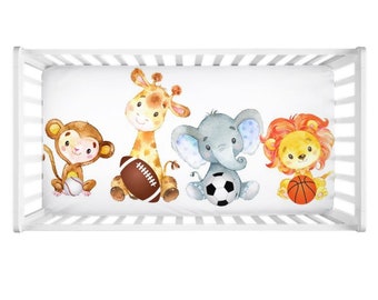 Safari Animals Sports Fitted Sheet Jungle Sports Balls Baby Shower Gift Nursery  Lion Monkey Elephant Giraffe C128