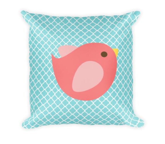 Bird Pillow Orange Coral Teal Nursery Pillow Peanut Shell Mila Bedroom Decor Bird Nursery Decor Bird Room Decor Decorative Pillow Bedding