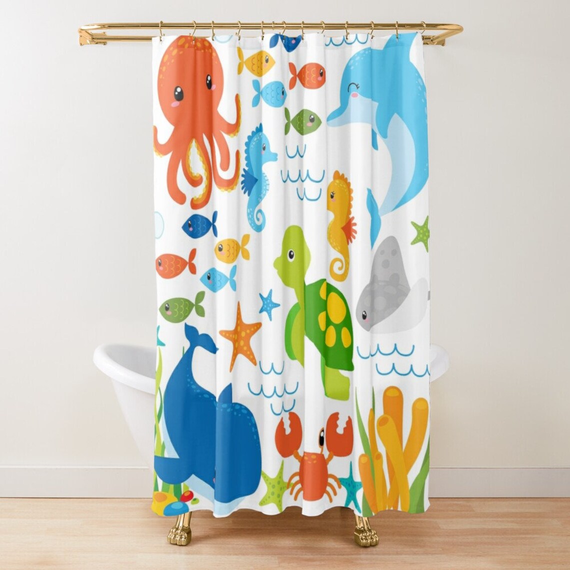 Sea Animals Kids Shower Curtain Under the Sea Ocean Fish Etsy