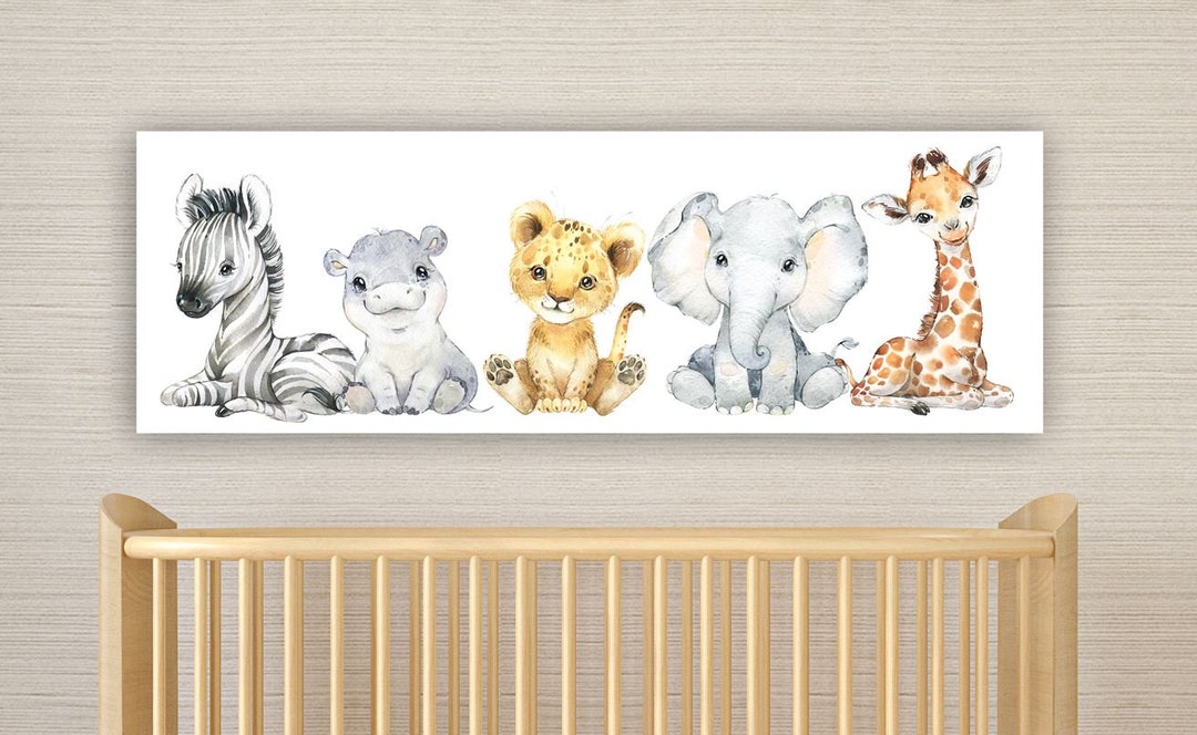 Safari Animals Nursery Wall Art CANVAS, Watercolor Baby Animals Sitting