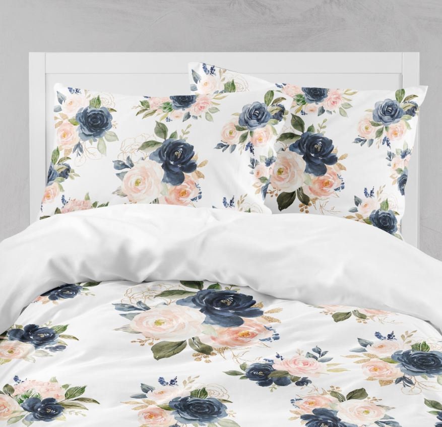 4pc Twin/Twin Extra Long Leilani Floral Print Comforter Bedding Set -  Navy/Blush