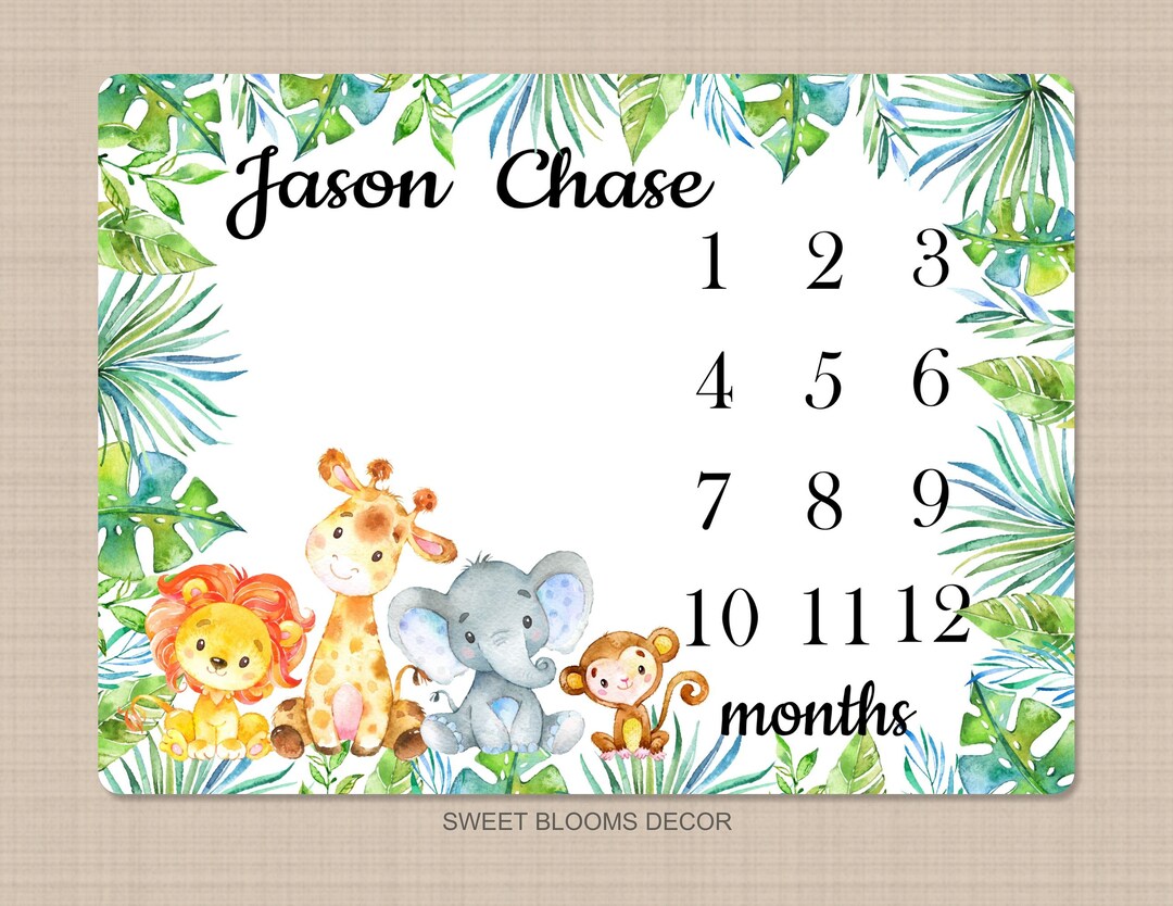 Animals Milestone Blanket African Safari Baby Boy Jungle Zoo Forest ...