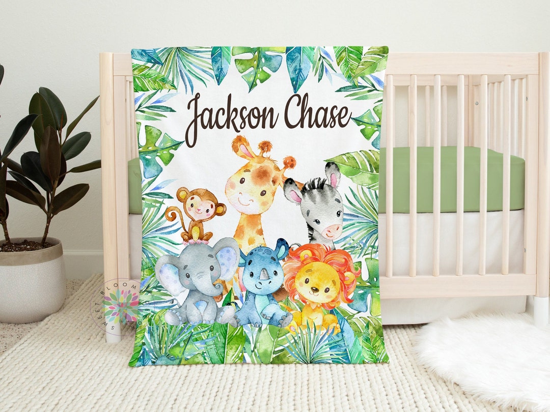 Jungle Animals Baby Blanket, Safari Boy Personalized Name Tropical ...