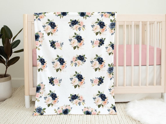 Baby Shower Gift B1263 Navy Blue Blush Pink Watercolor Flowers Nursery ...