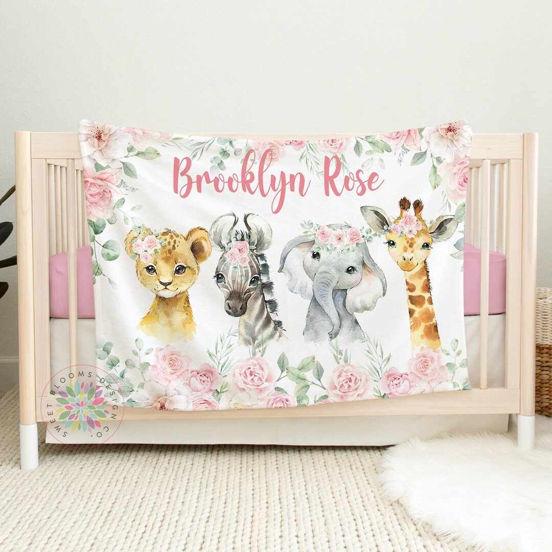 Animals Floral Blanket, Baby Girl Blush Pink Flowers Roses ...