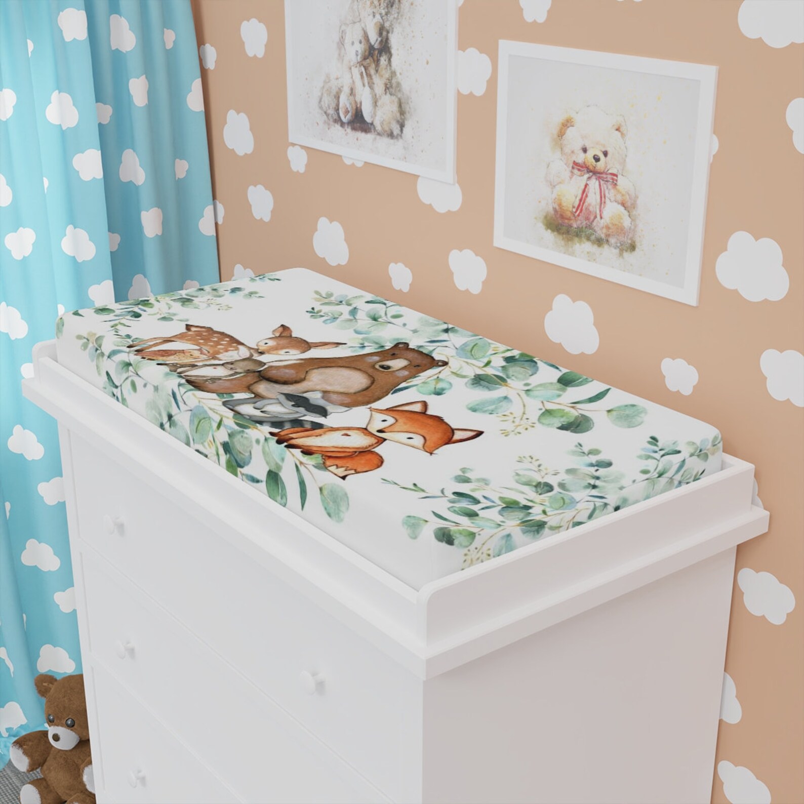 Woodland Animals Changing Pad Cover Watercolor Eucalyptus Etsy