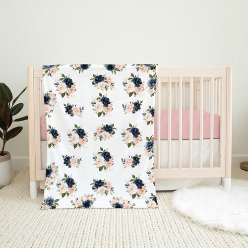 Floral Crib Sheets Girl Navy and Pink Baby Bedding Girl Etsy