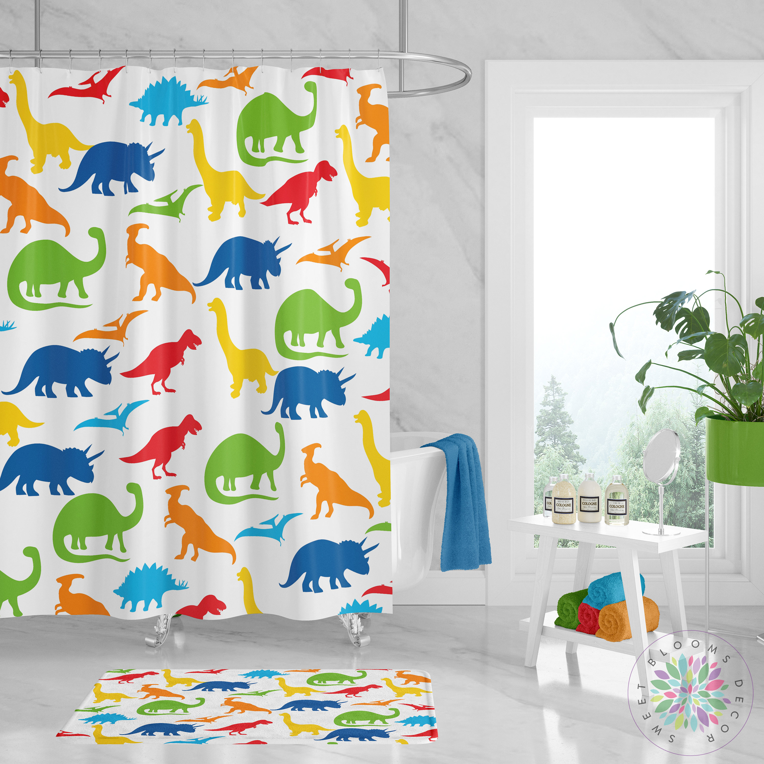 Dinosaur Shower Curtain Dinosaur Bathroom Decor Kids Shower Etsy