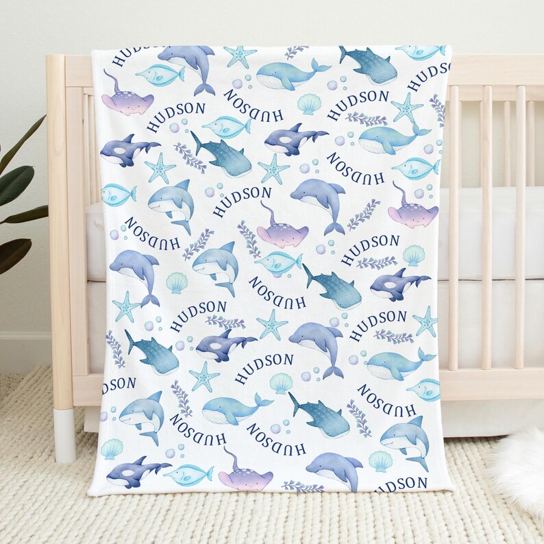 Personalized Sea Animals Blanket, Under the Sea Baby Boy Blanket ...