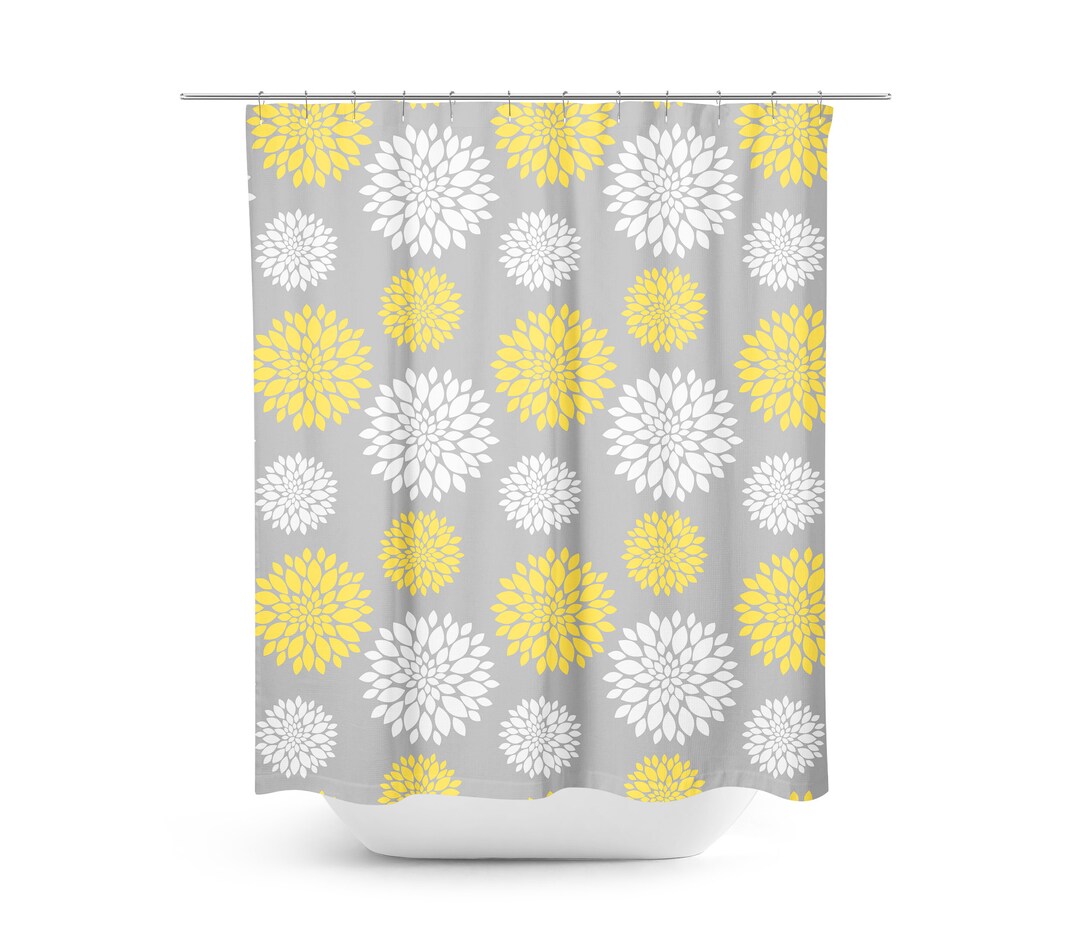 Yellow Gray Floral Shower Curtain Bathroom Decor Modern Simple Shower