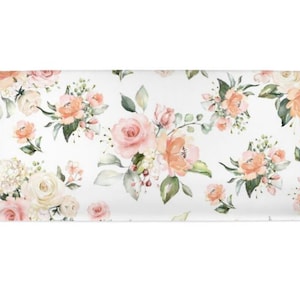 Floral Changing Pad Cover Watercolor Peach Coral Blush Pink Flowers Roses Shower Gift Nursery  C159