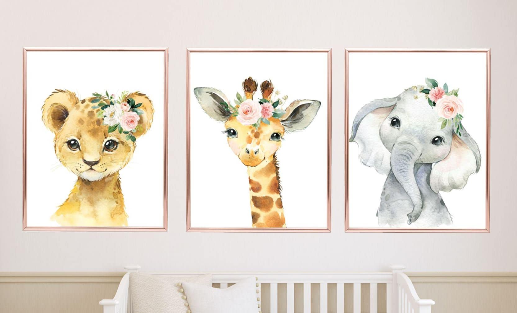 Safari Jungle Animals Blush Pink Floral Girl Nursery Decor Baby Shower ...