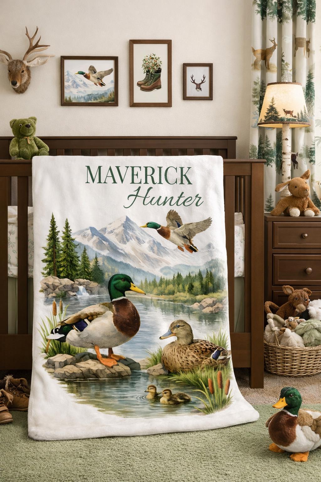 Personalized Mallard Duck Blanket, Hunting Baby Name Blanket, Mallard ...