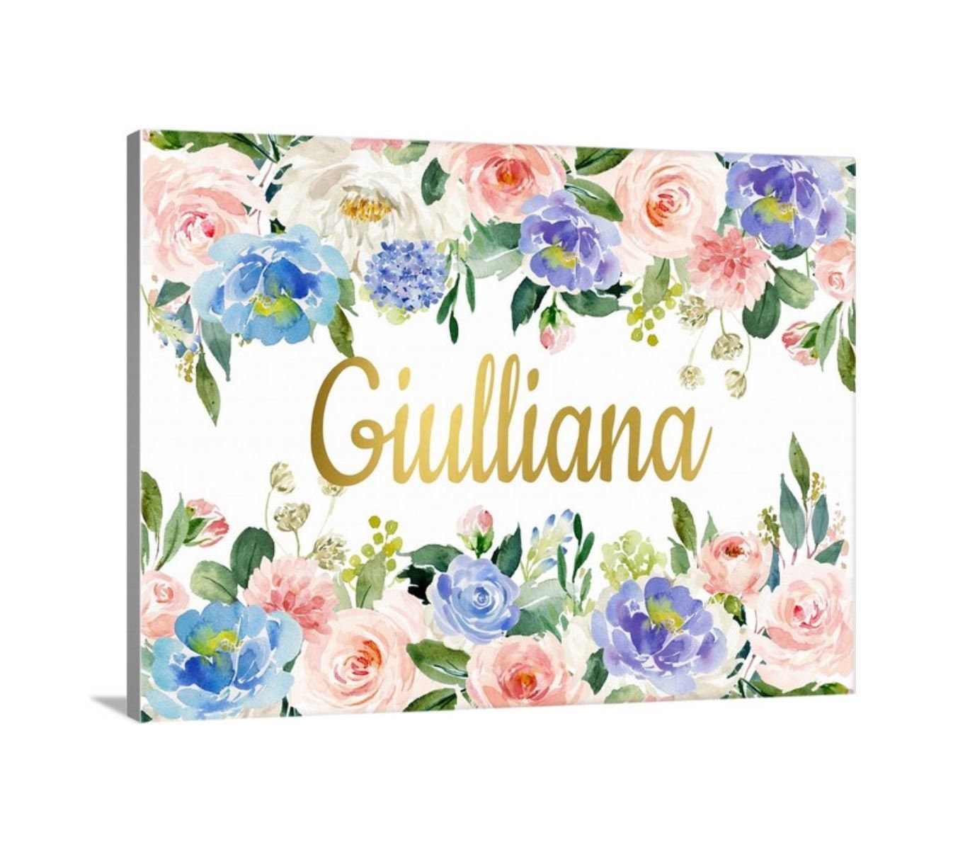 Floral Girl Nursery Name Sign Wall Art Blush Pink Purple Blue ...