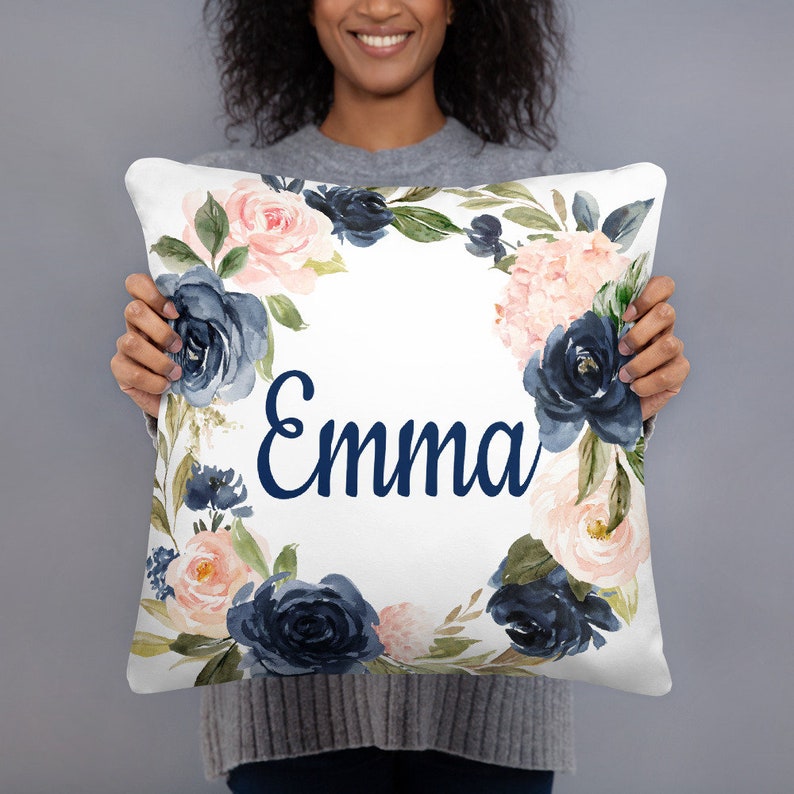 Kids Comforter Navy Blue Blush Pink Coral Flowers Bedding ...