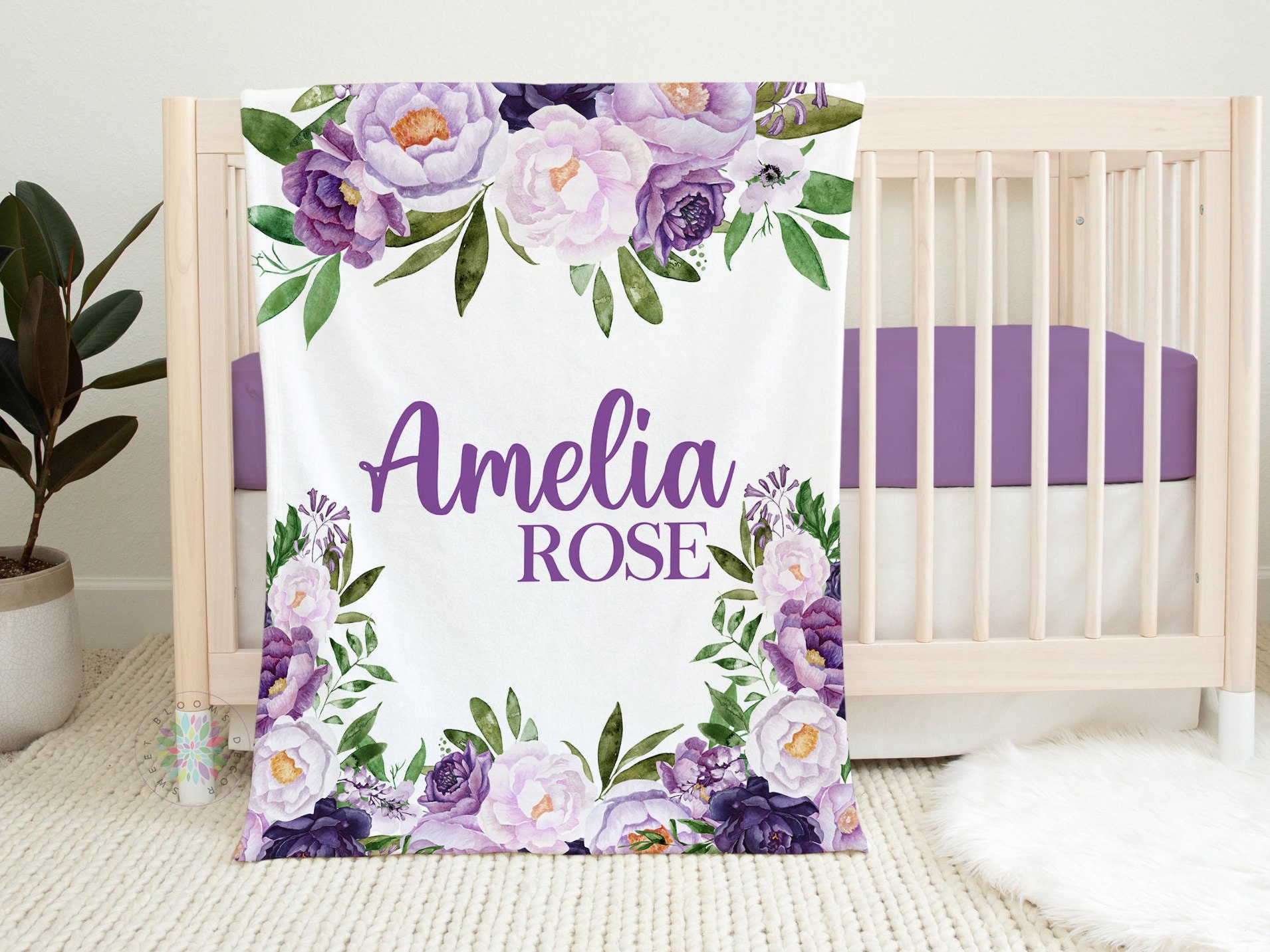 Purple floral baby blanket deals