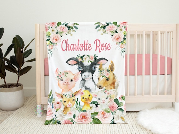 Farm Animals Blush Pink Floral Baby Girl Nursery Bedding Set Fitted Sheet 16x16 Throw Pillow 30x40 Minky Blanket 311x14 Wall Art Etsy Canada