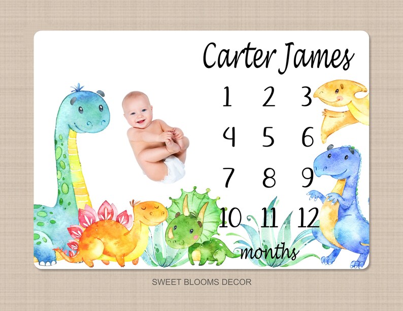 Dinosaur Milestone Blanket Baby Boy Monthly Growth Tracker Etsy