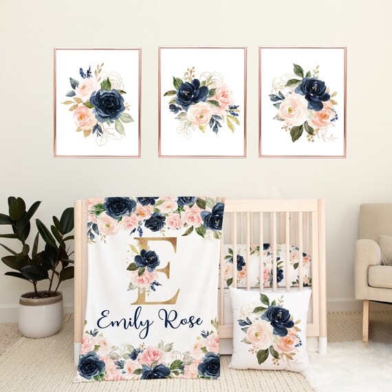 Navy and pink baby bedding 2025