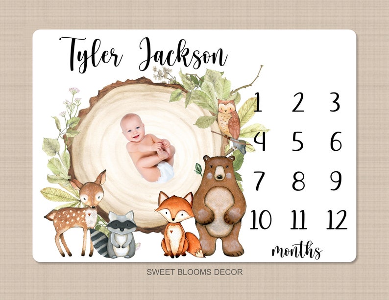 Woodland Milestone Blanket Personalized Baby Boy Monthly Blanket ...