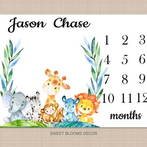 Jungle Animals Milestone Blanket Safari Baby Boy Zoo Forest Tropical ...