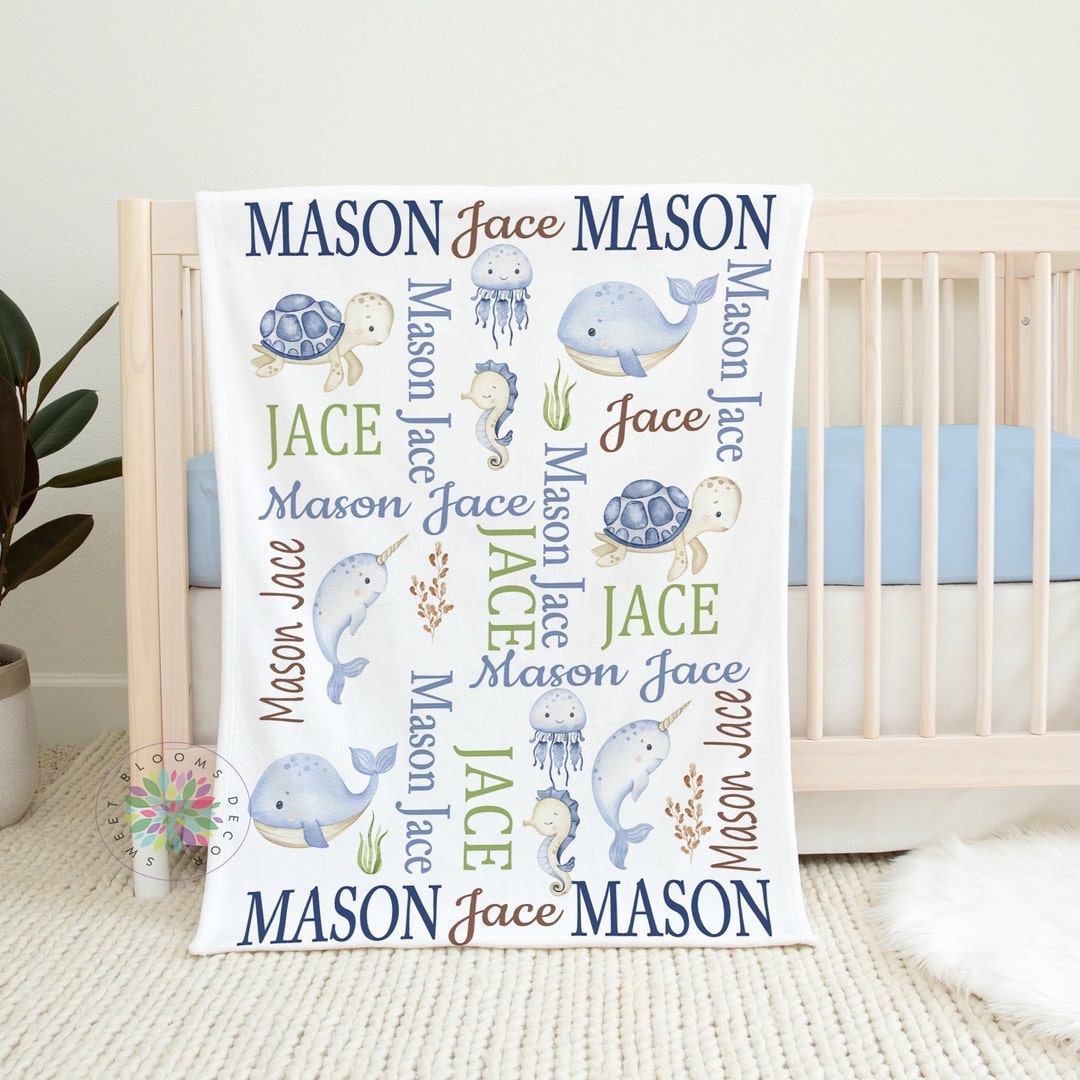 Sea Animals Baby Boy Name Blanket, Personalized Under the Sea ...
