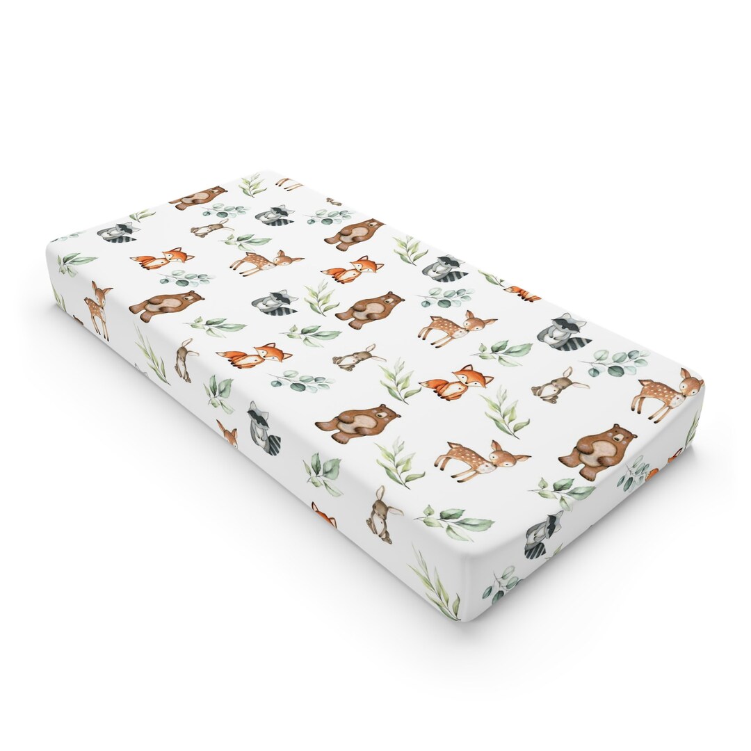 Woodland Animals Changing Pad Cover Eucalyptus Green Leaves Greenery