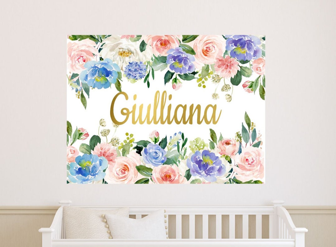 Floral Girl Nursery Name Sign Wall Art Blush Pink Purple Blue ...