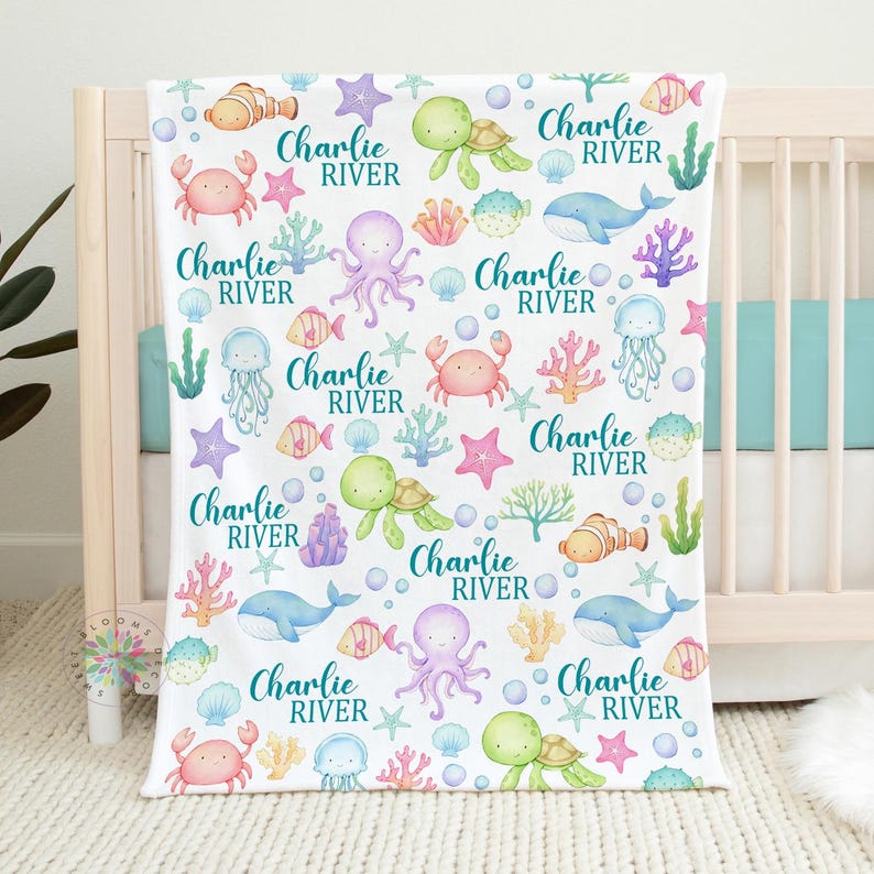 Personalized Sea Animals Blanket, Under the Sea Baby Name Blanket ...