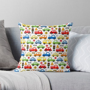 Transportation Kids Throw Pillow, Cars Trucks Construction Nursery Decor,Kids Bedroom Pillow, Baby Shower Gift Kids Decorative Pillow